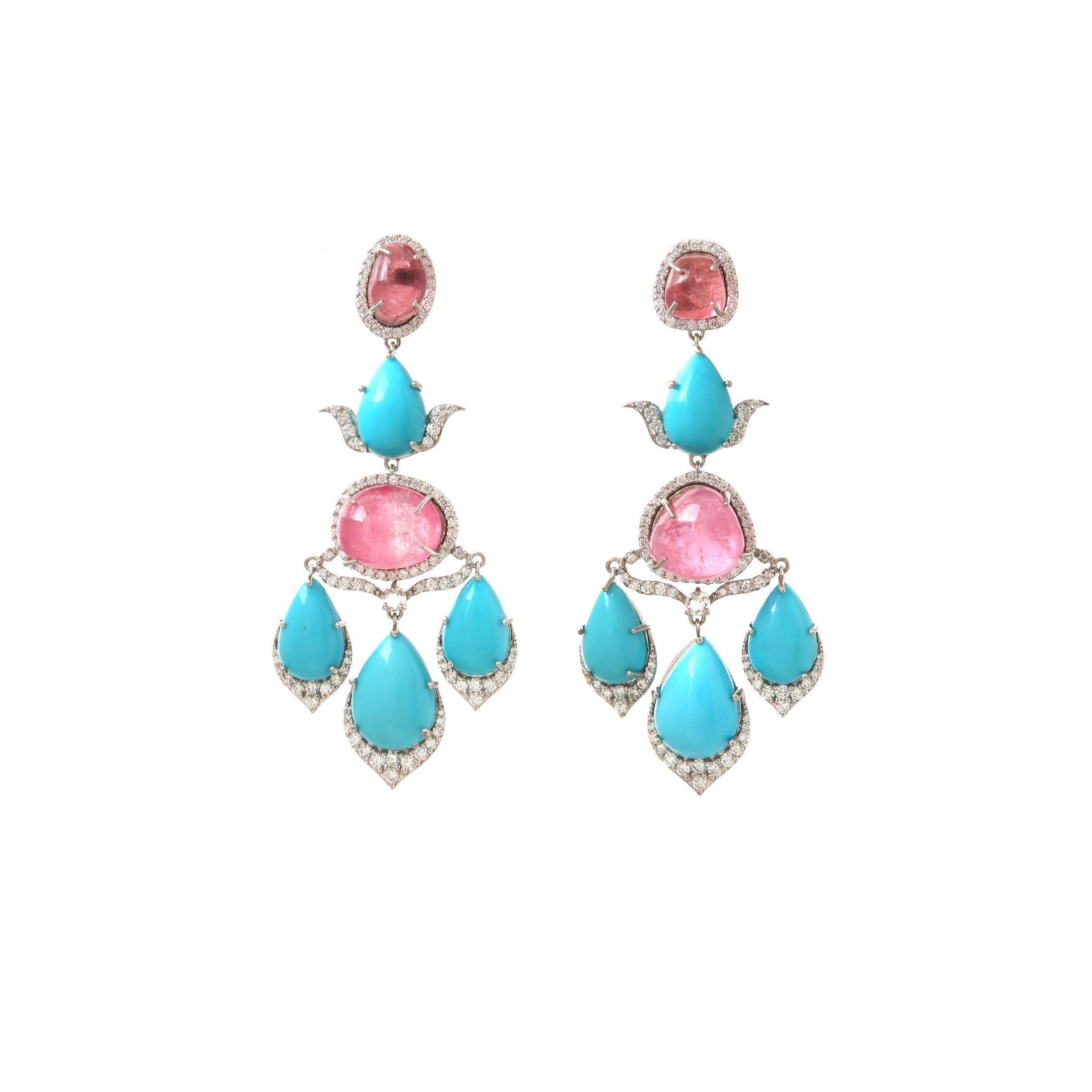 Natural Turquoise and Tourmaline 18K gold earrings back view - NFJSD-1952