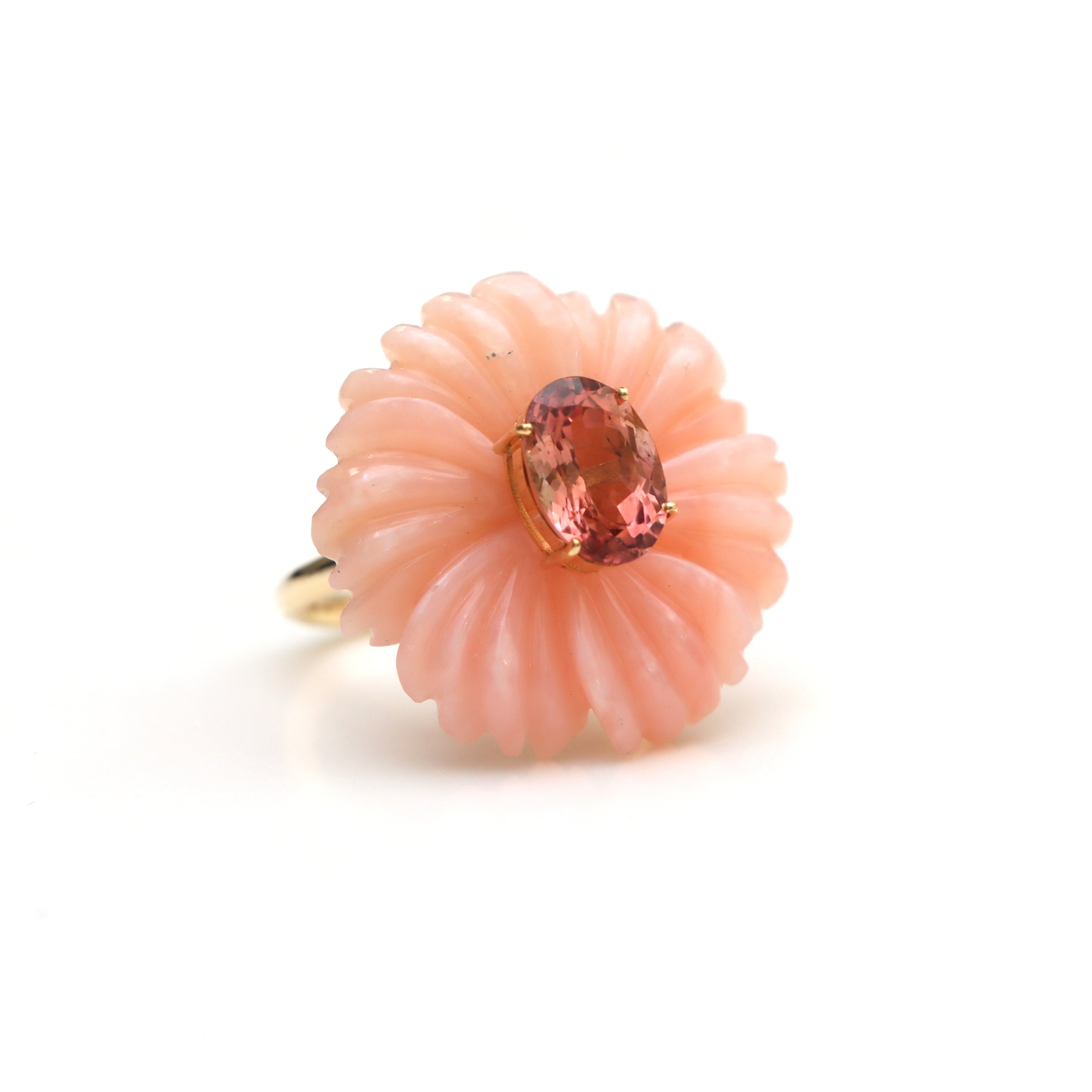 Natural Pink Opal and Pink Tourmaline 14K gold ring front view - NFJSD-1568