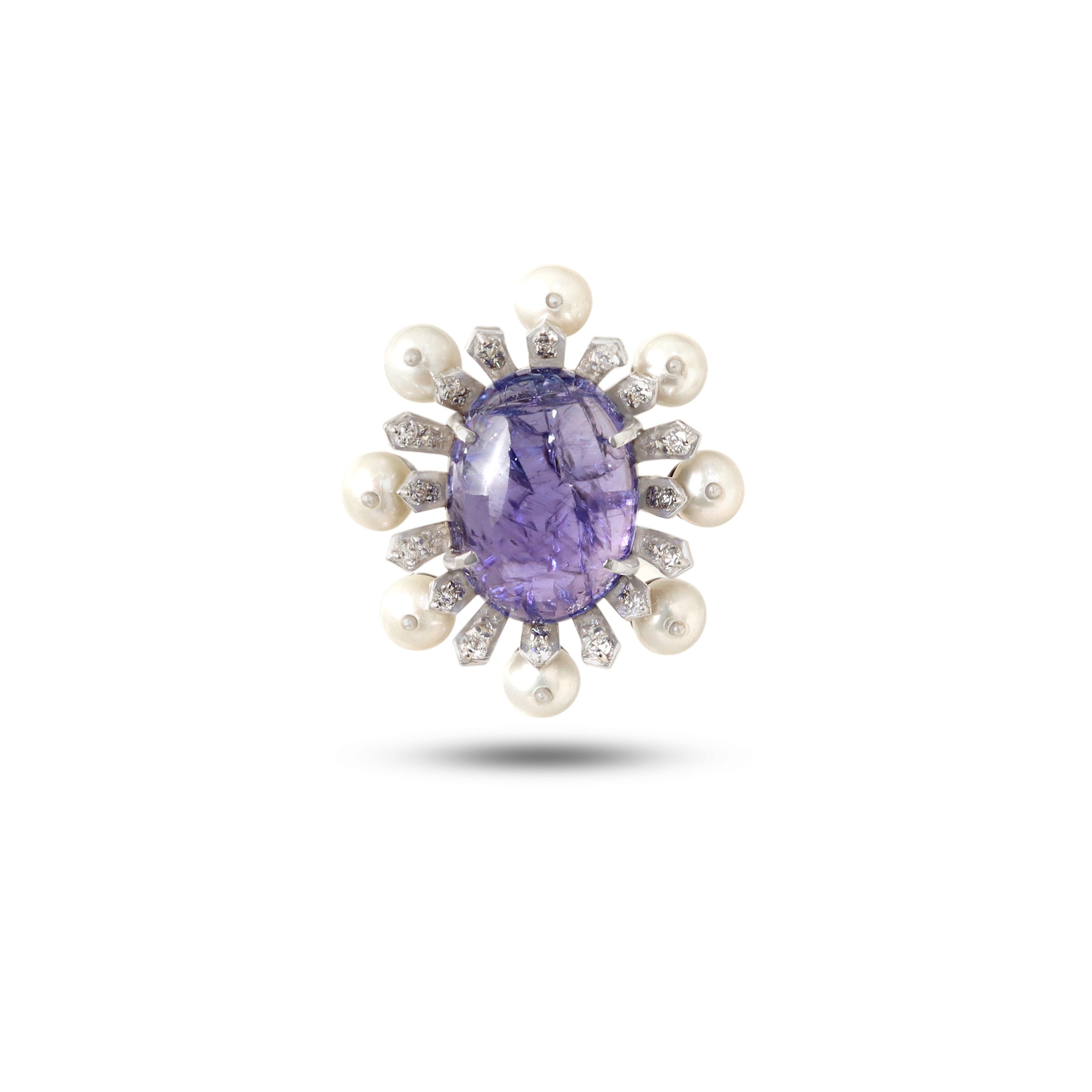Natural Tanzanite and Pearl 18K gold pendant back view - NFJSD-1981