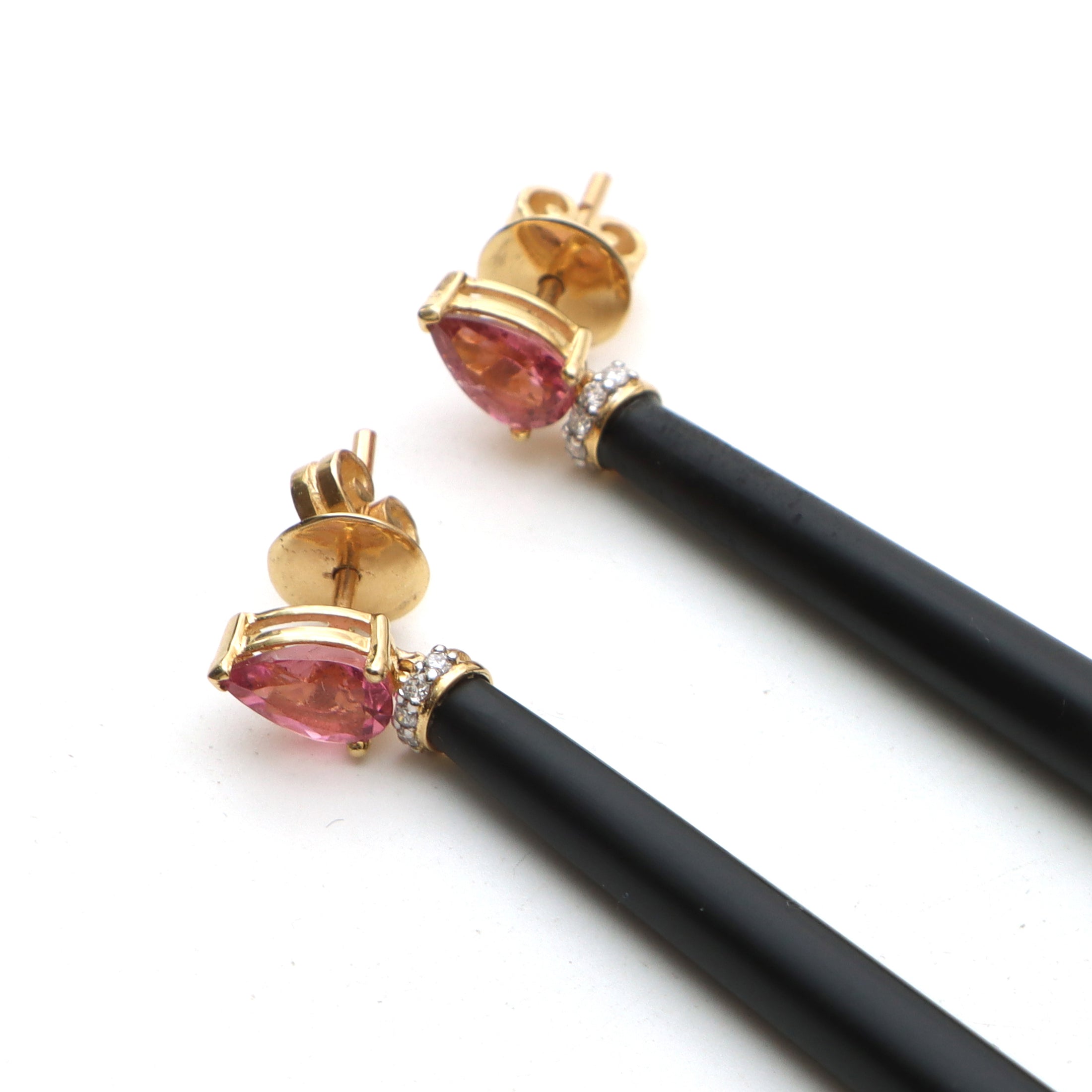 Natural Amethyst Carving Balls and Black Onyx Carving 14K gold earrings close-up detail - NFJSD-1032