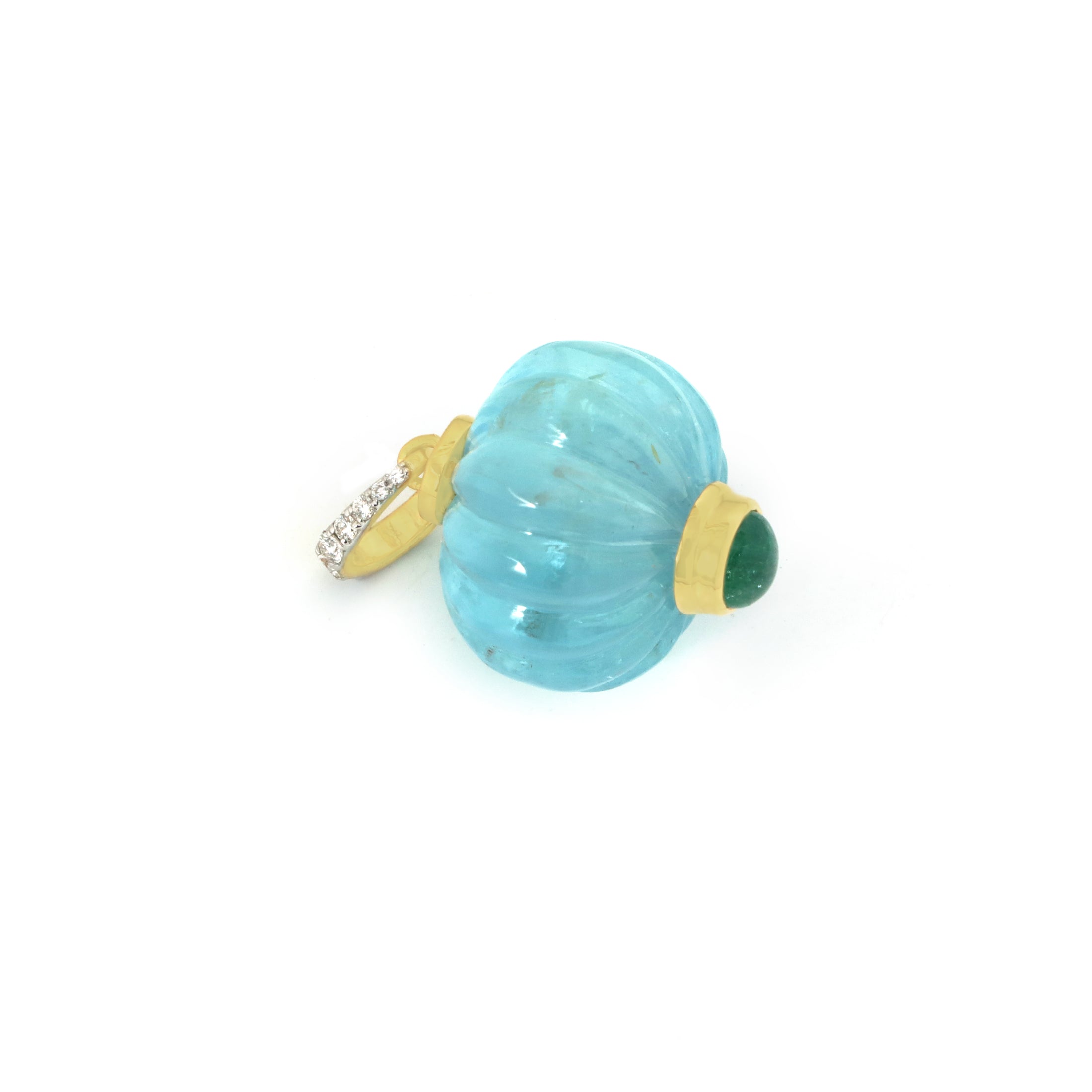 Natural Aqua and Emerald 18K gold pendant side angle - NFJSD-1779