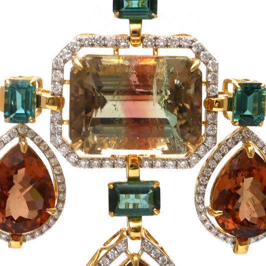Natural Mix Tourmaline 18K gold pendant side angle - NFJSD-1611