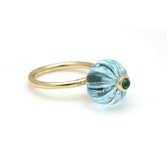 Natural Swiss Blue Topaz and Emerald 14K gold ring front view - NFJSD-1684