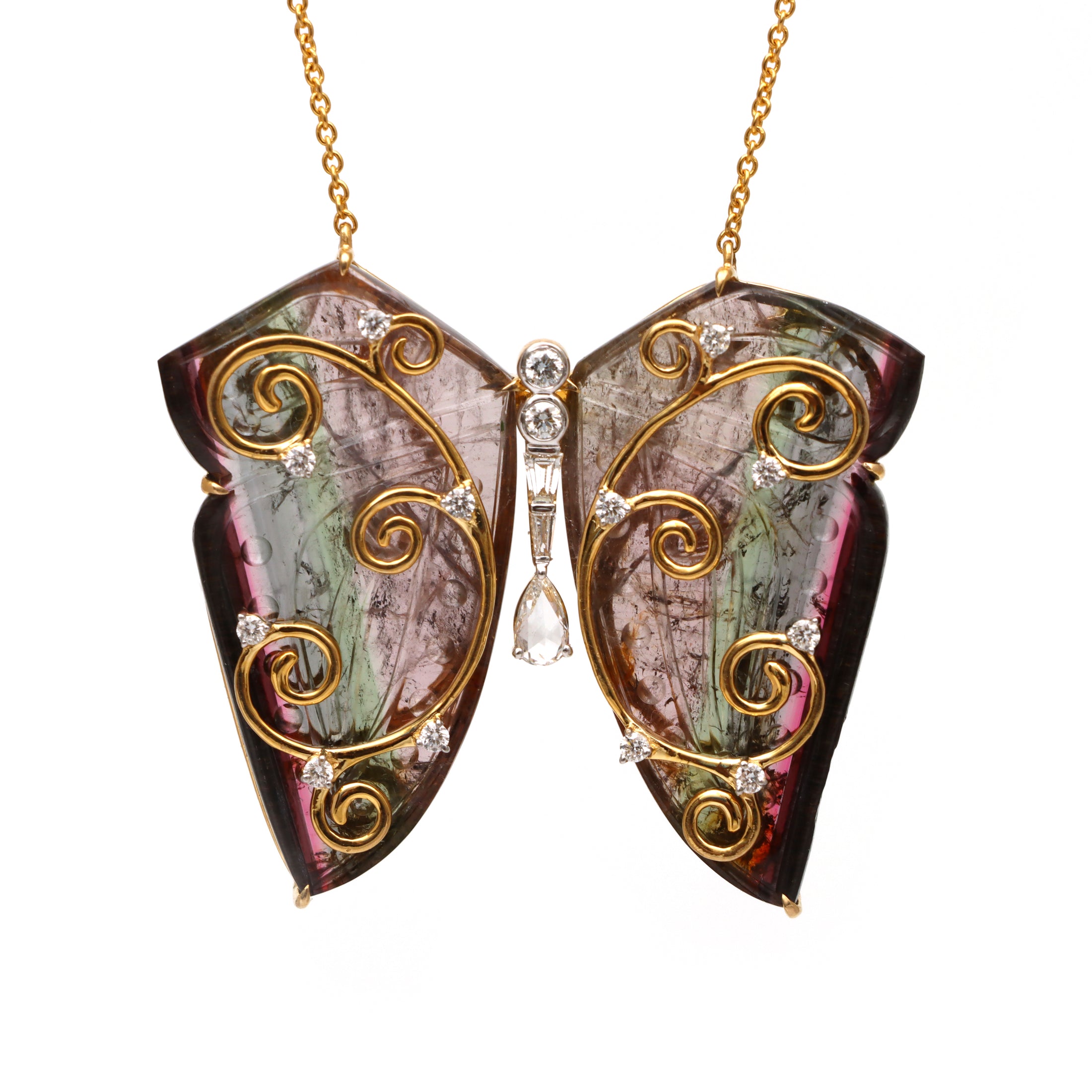 Natural Tourmaline Mix 18K gold necklace back view - NFJSD-1653