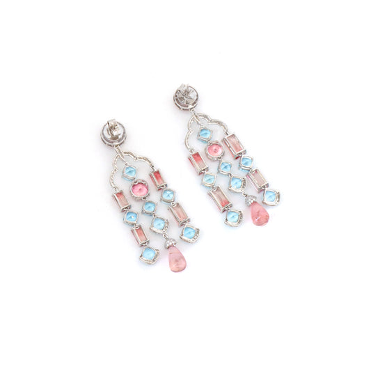 Natural Aqua and Tourmaline 18K gold earrings back view - NFJSD-1772