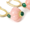 Load image into Gallery viewer, Natural Pink Opal Melon and Emerald 14K gold earrings side angle - NFJSD-1915
