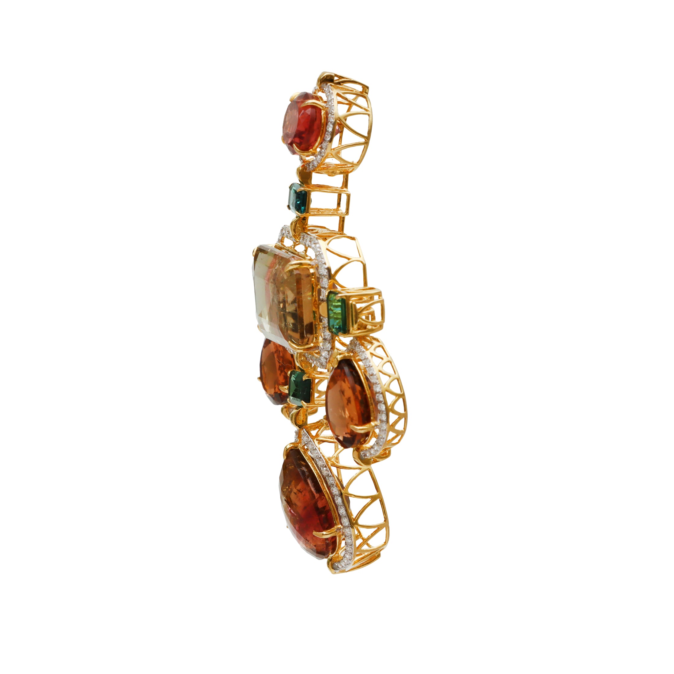 Natural Mix Tourmaline 18K gold pendant close-up detail - NFJSD-1611