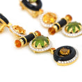 Load image into Gallery viewer, Natural Black Onyx and Tourmaline 18K gold earrings close-up detail - NFJSD-1786
