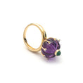 Load image into Gallery viewer, Natural Amethyst Carving and Emerald Round Cabs 14K gold ring top view - NFJSD-1018
