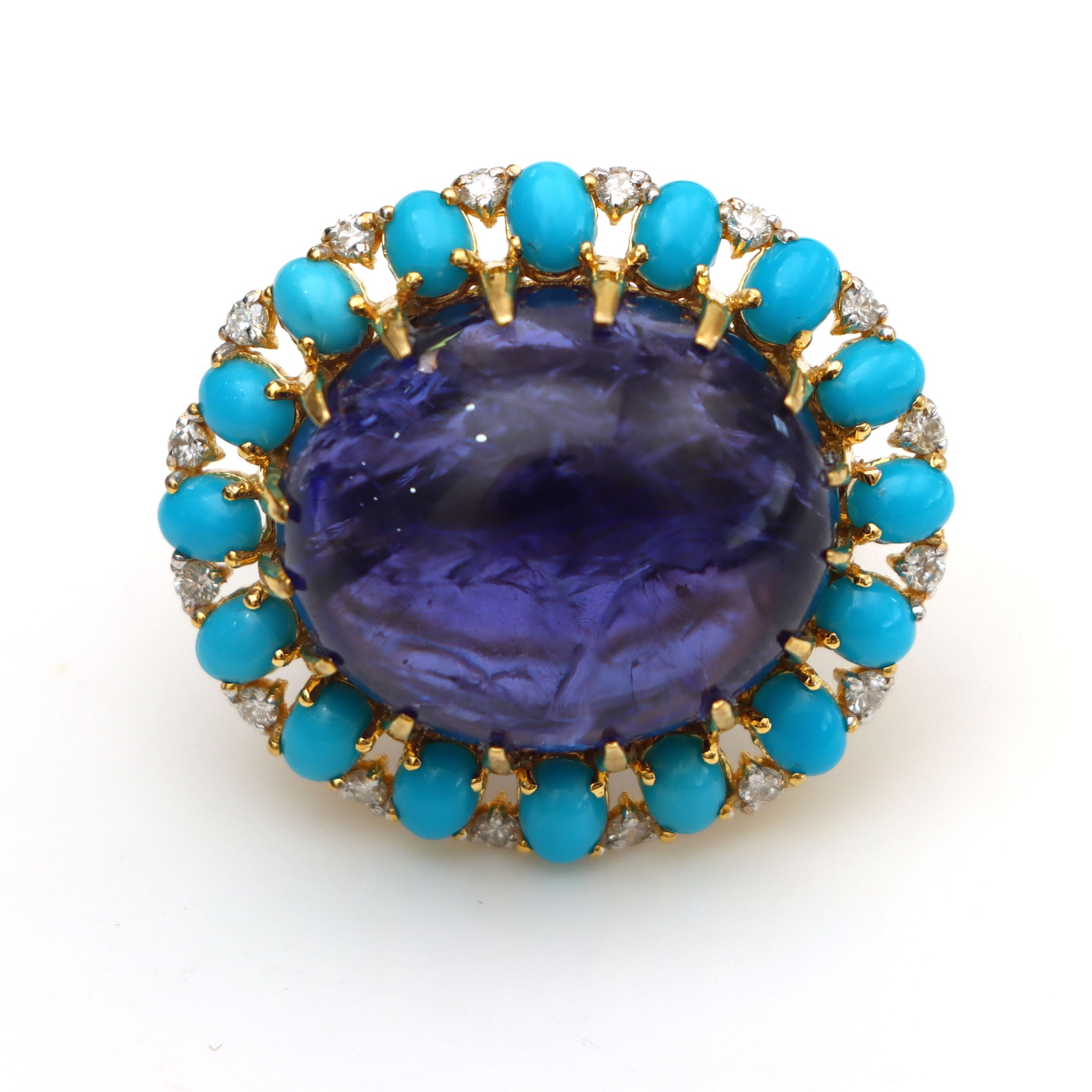Natural Turquoise and Tanzanite 18K gold ring front view - NFJSD-1618