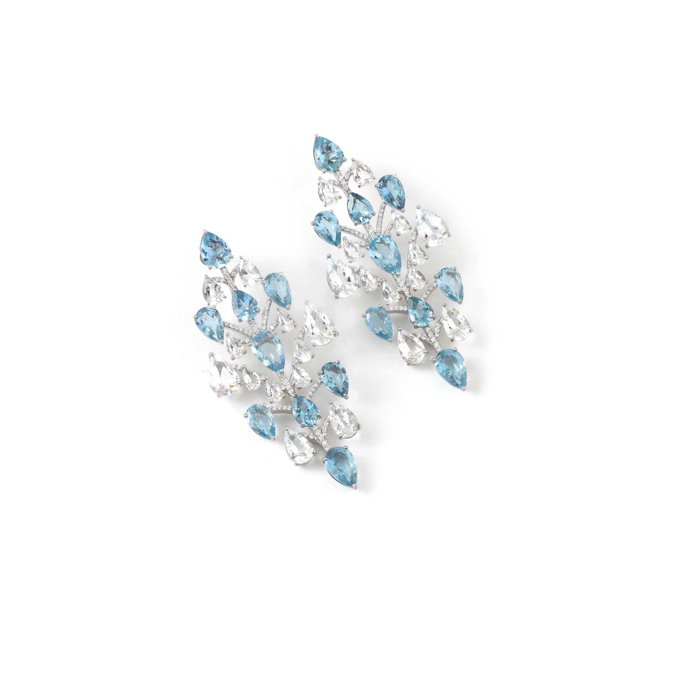 Natural White Aquamarine and Blue Aquamarine 18K gold earrings side angle - NFJSD-1939