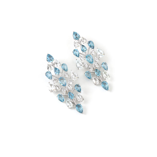 Natural White Aquamarine and Blue Aquamarine 18K gold earrings side angle - NFJSD-1939