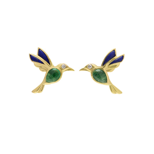 Natural Tsavorite and Lapis 14K gold earrings front view - NFJSD-1999