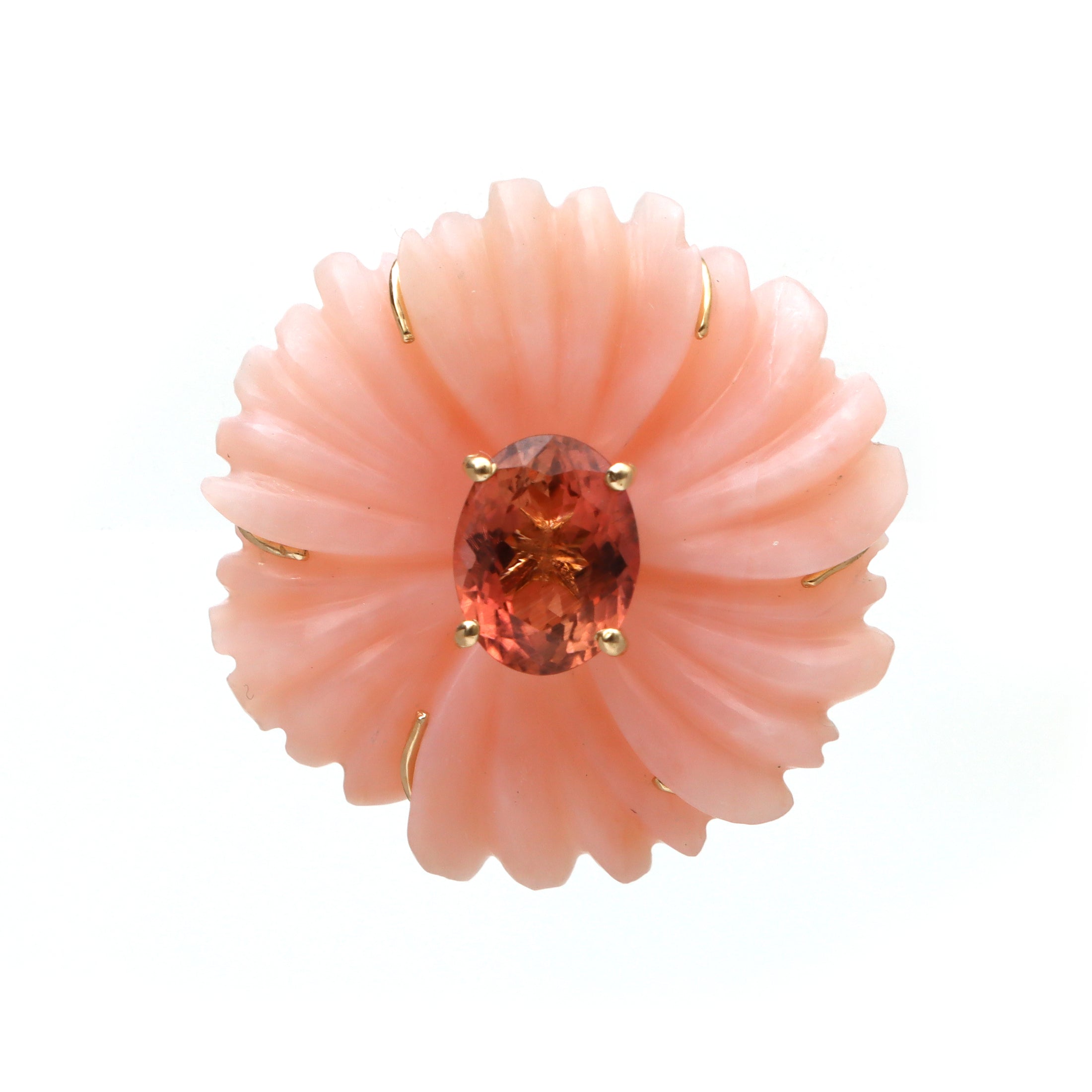 Natural Pink Opal and Tourmaline 14K gold pendant top view - NFJSD-1746