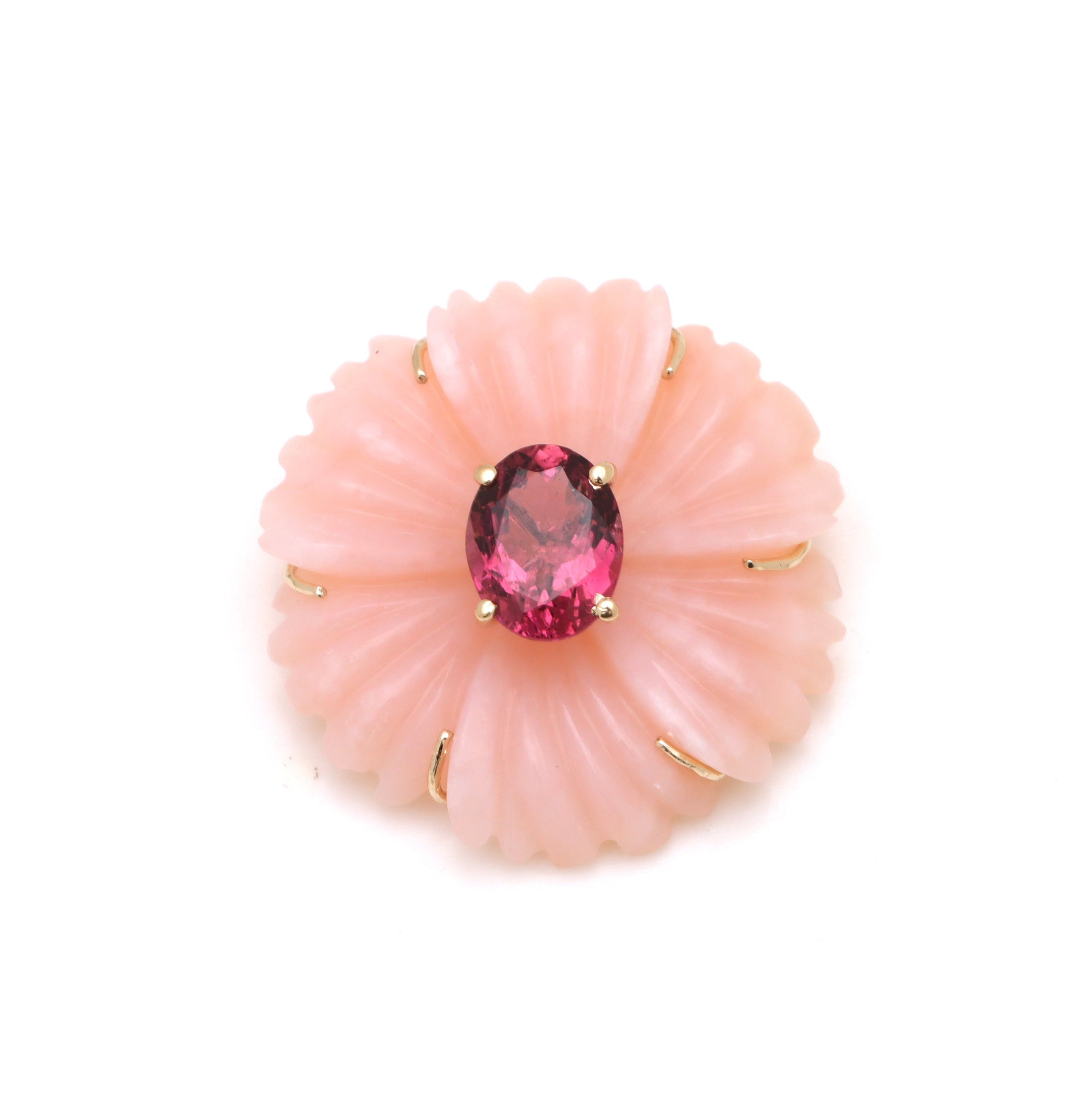 Natural Pink Opal and Tourmaline 14K gold pendant back view - NFJSD-1747