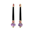 Load image into Gallery viewer, Natural Black Onyx and Amethyst 14K gold earrings side angle - NFJSD-1911

