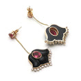 Load image into Gallery viewer, Natural Tourmaline Oval Cut and Black onyx Flower 14K gold earrings side angle - NFJSD-1038

