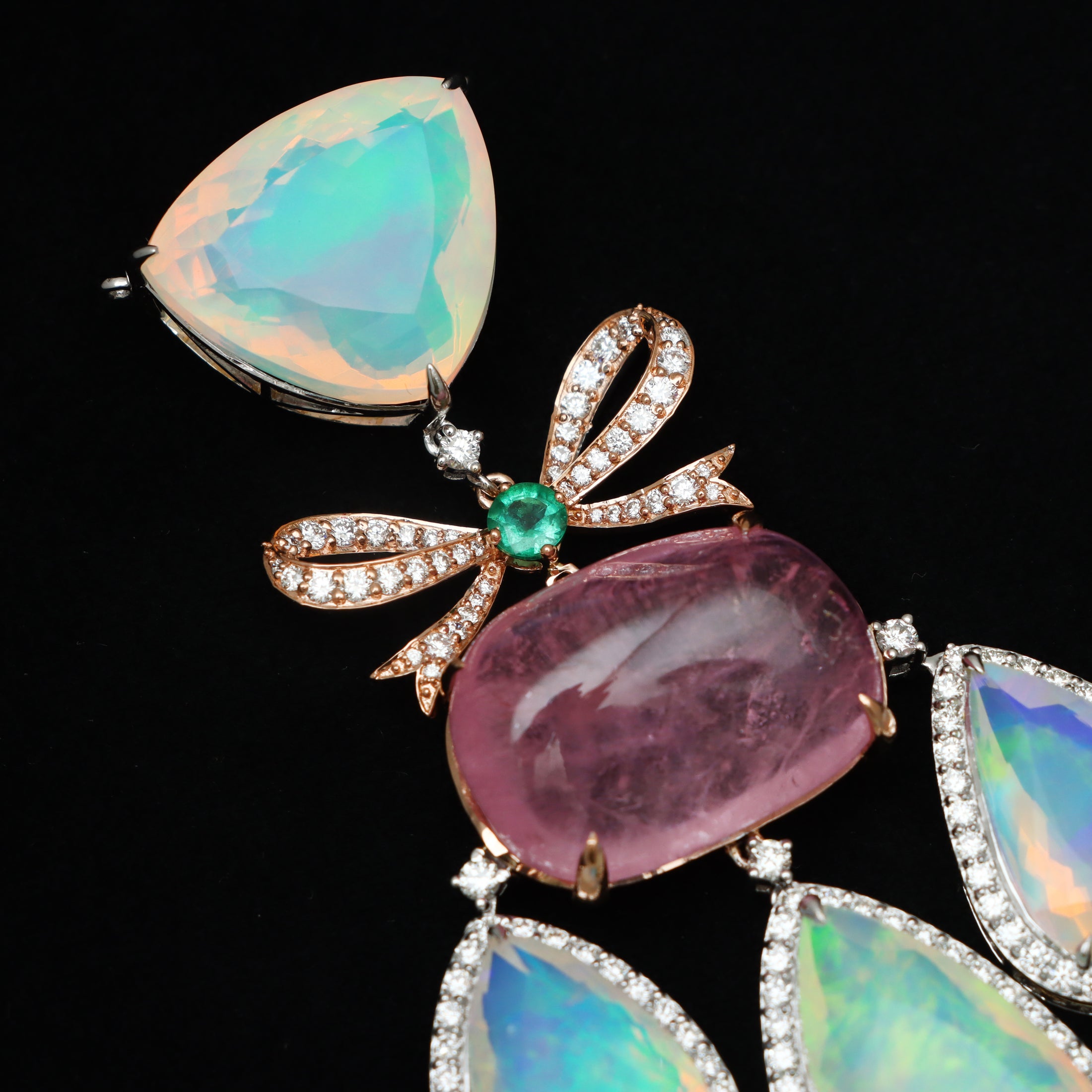 Natural Opal and Emerald 18K gold pendant on-hand view - NFJSD-1721