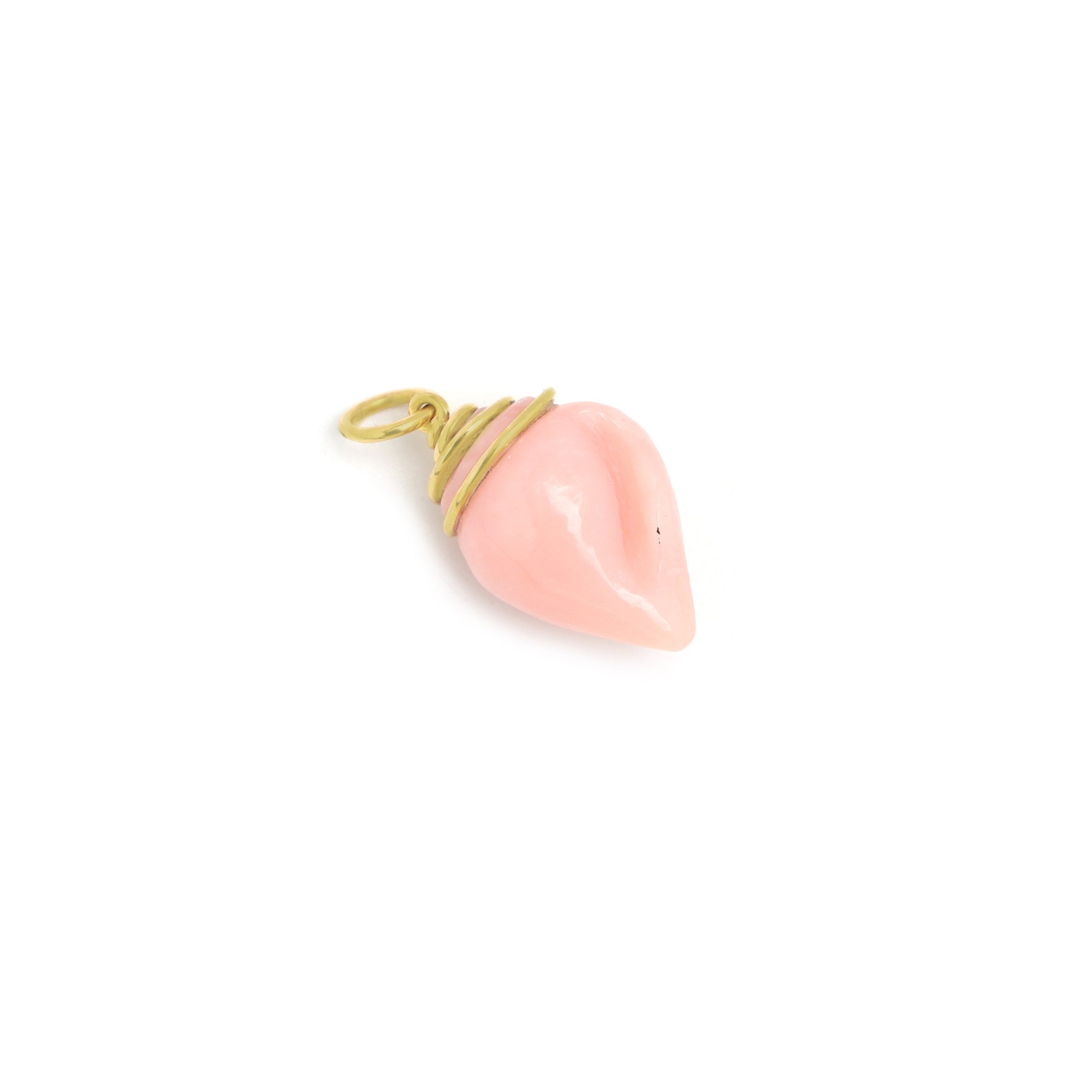 Natural Crystal Carving Shell and Pink Opal Carving Shel 18K gold charm close-up detail - NFJSD-1386