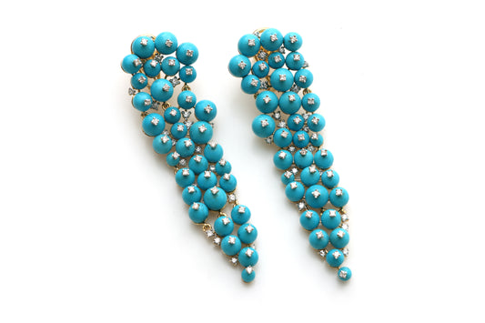 Natural Turquoise Smooth Balls 14K gold earrings front view - NFJSD-1299