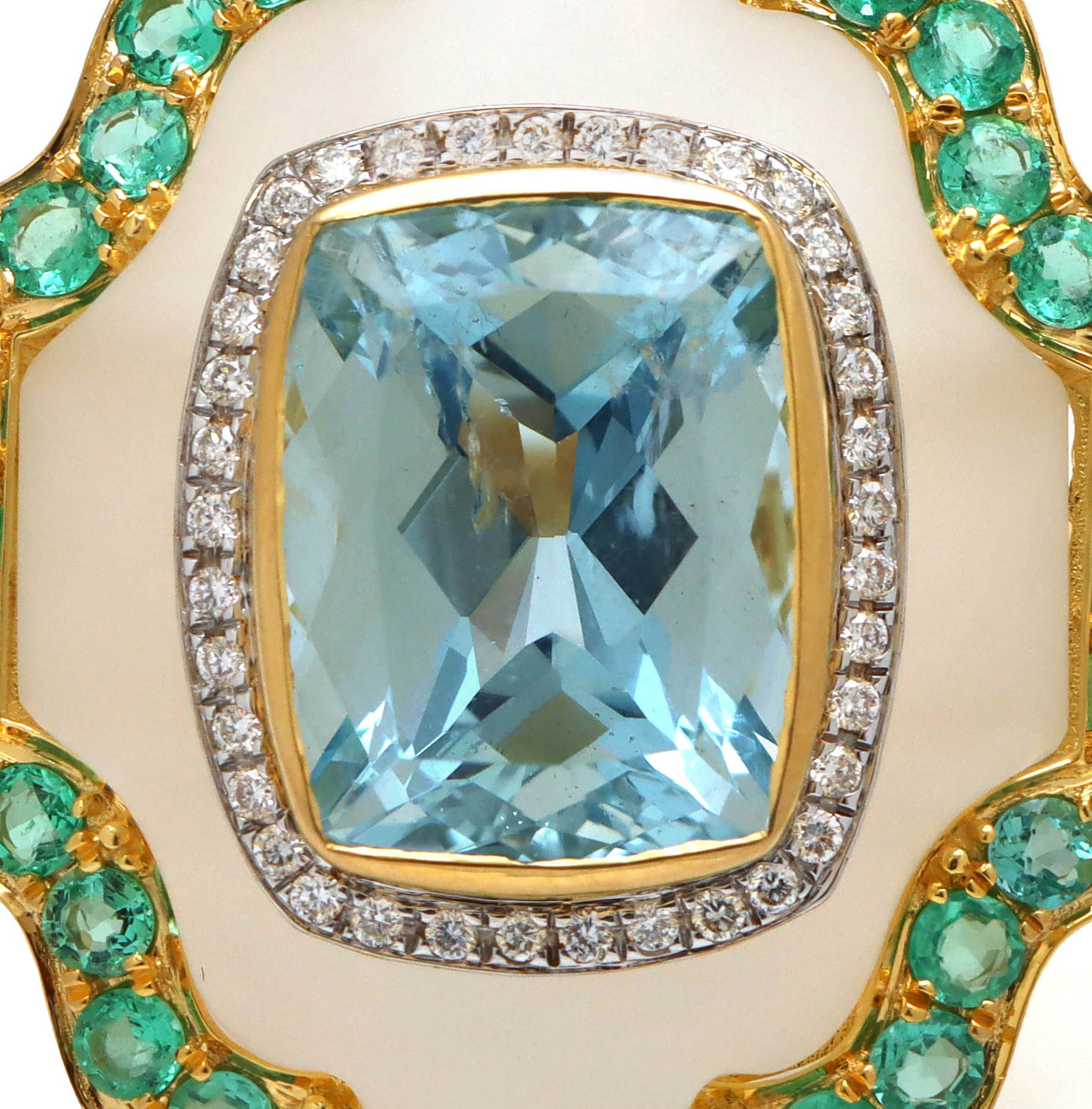 Natural Crystal and Aquamarine 18K gold ring back view - NFJSD-1596