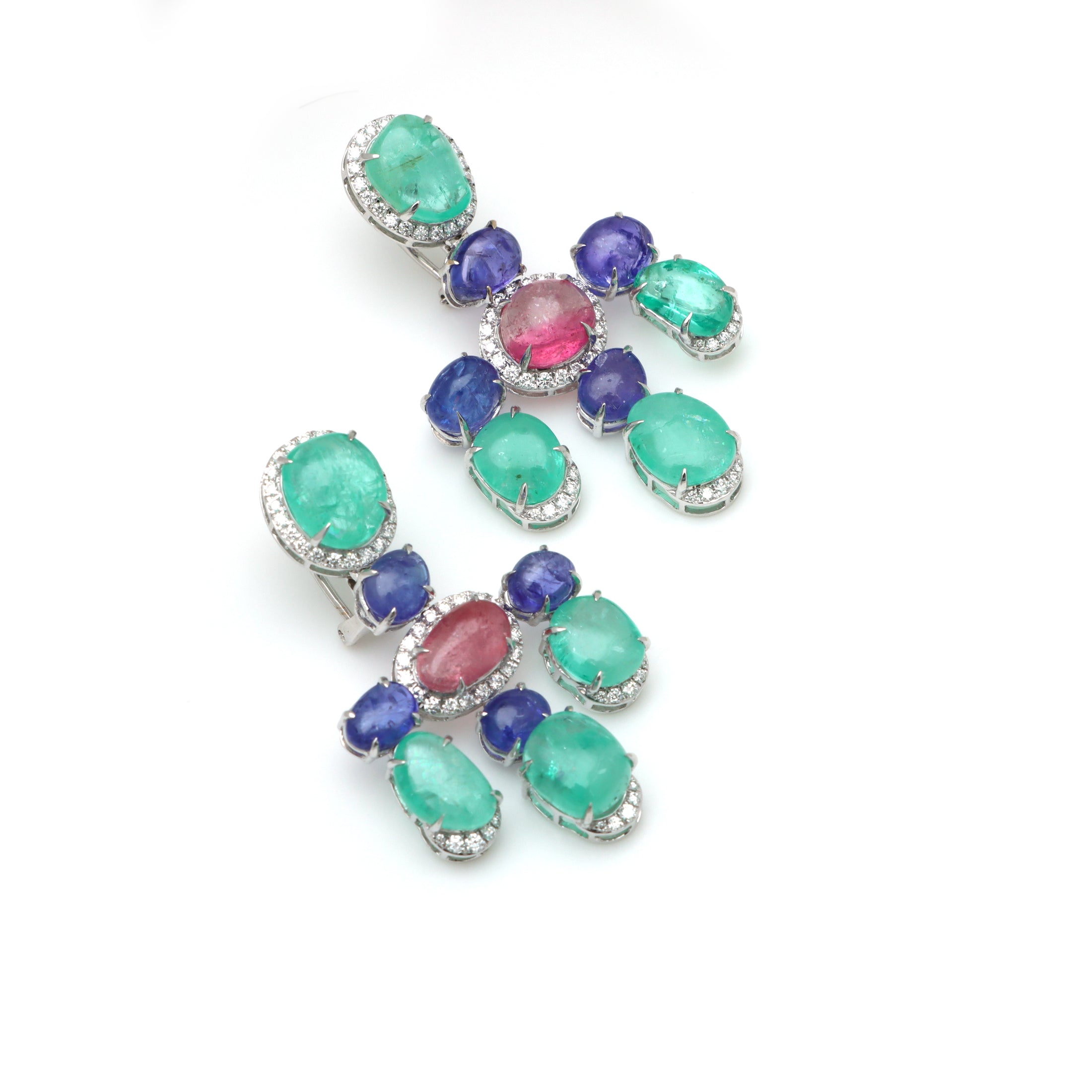 Natural Emerald and Tanzanite 18K gold earrings back view - NFJSD-1760