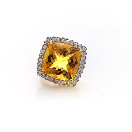 Natural Yellow Aquamarine Cushion Cut 14K gold ring side angle - NFJSD-1324