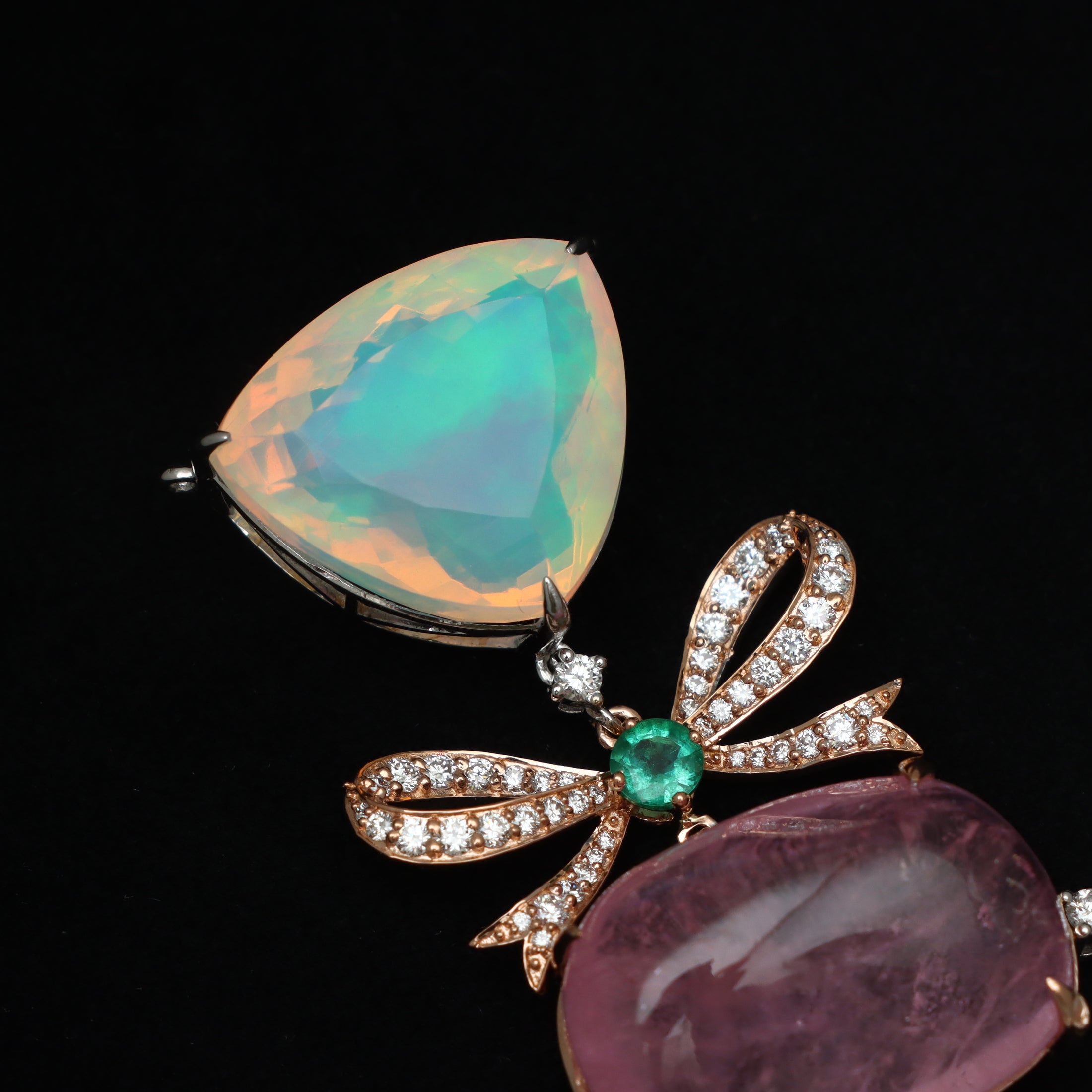 Natural Opal and Emerald 18K gold pendant top view - NFJSD-1721