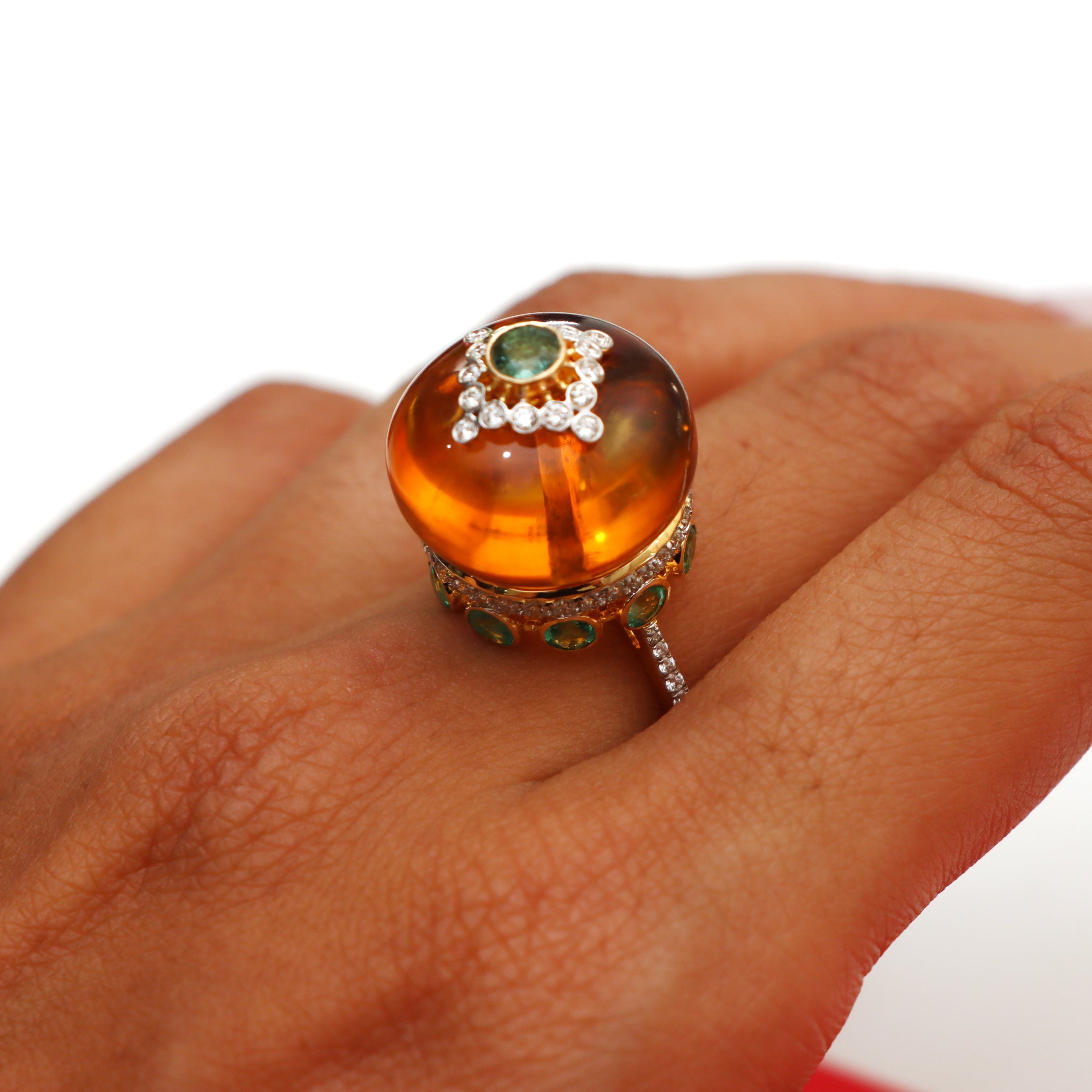Natural Citrine and Emerald 18K gold ring back view - NFJSD-1592