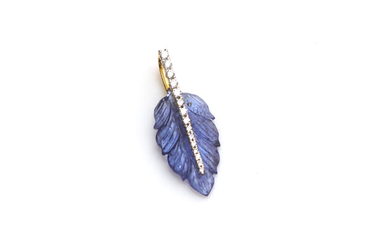 Natural Tanzanite Carving Leaf 14K gold charm front view - NFJSD-1316