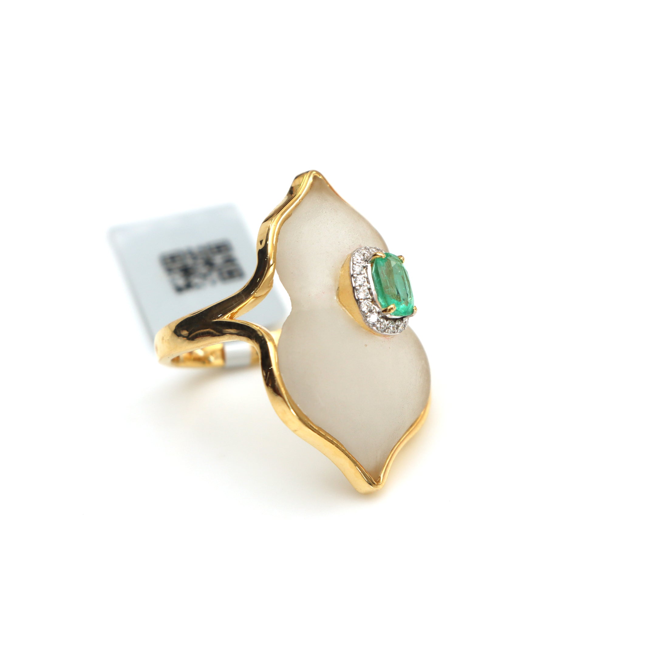 Natural Crystal Carving and Emerald 18K gold ring front view - NFJSD-1546