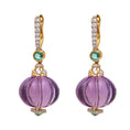 Load image into Gallery viewer, Natural Amethyst and Emerald 18K gold earrings top view - NFJSD-1601
