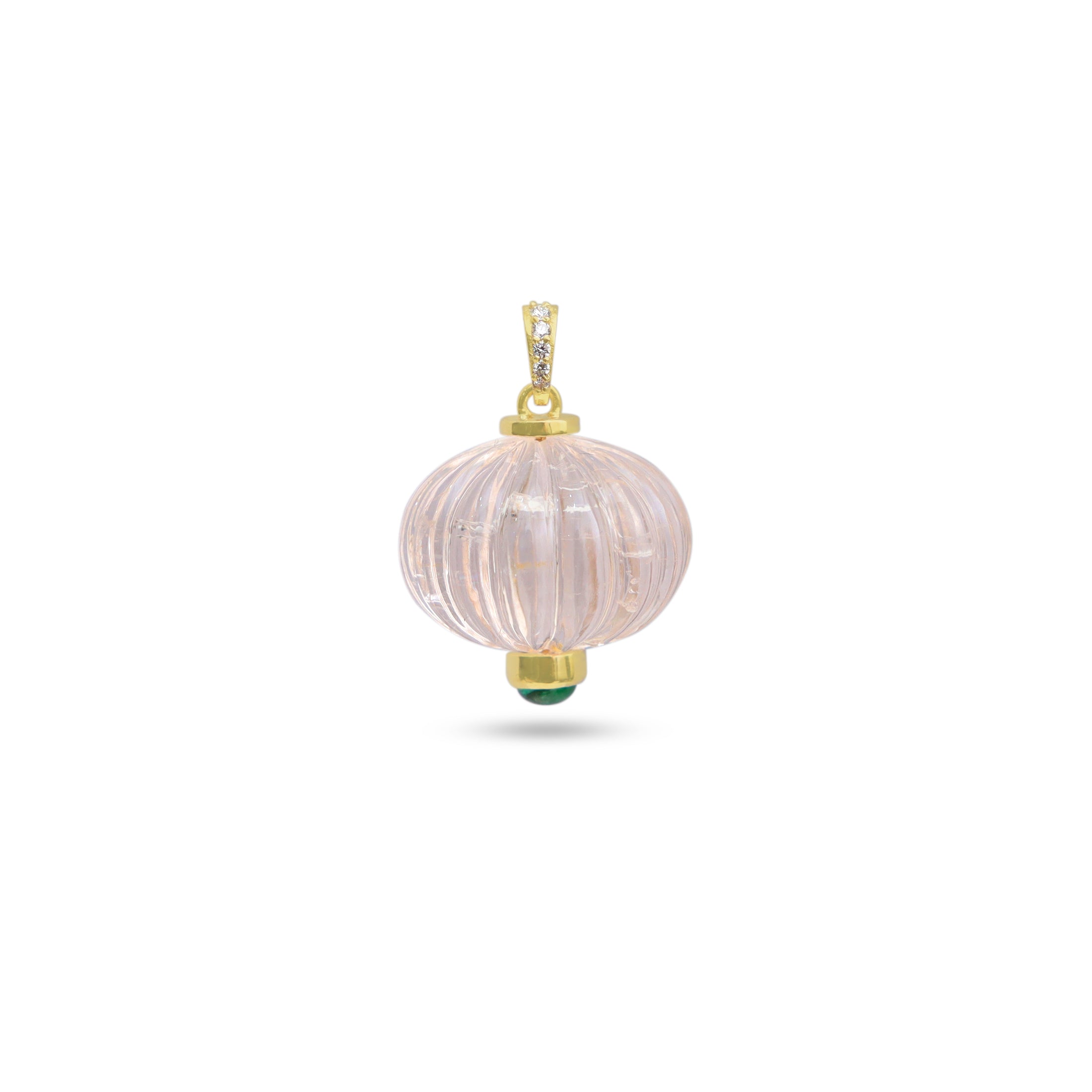 Natural Morganite and Emerald 14K gold pendant front view - NFJSD-1986