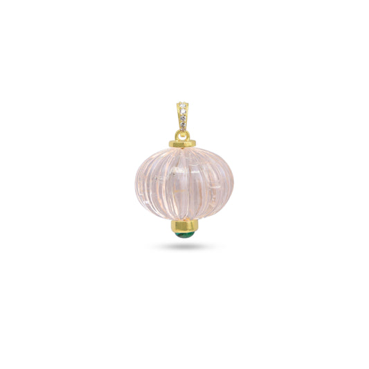 Natural Morganite and Emerald 14K gold pendant front view - NFJSD-1986