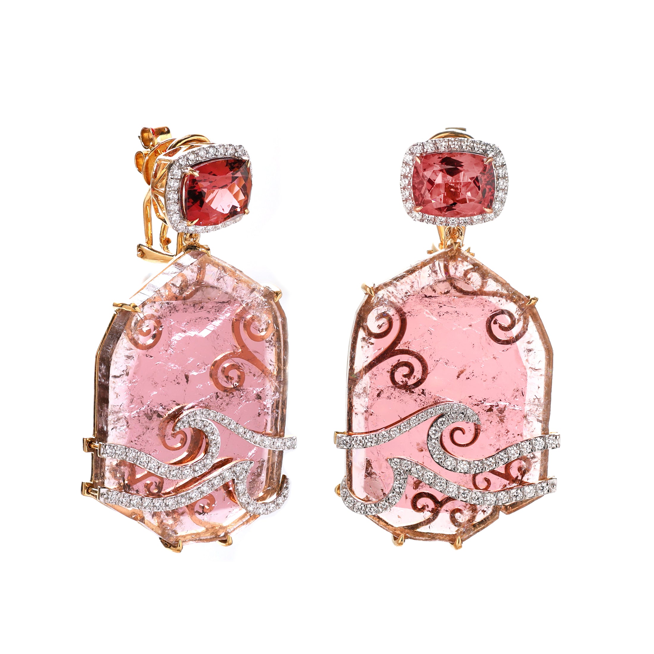 Natural Tourmaline 18K gold earrings on-hand view - NFJSD-1702