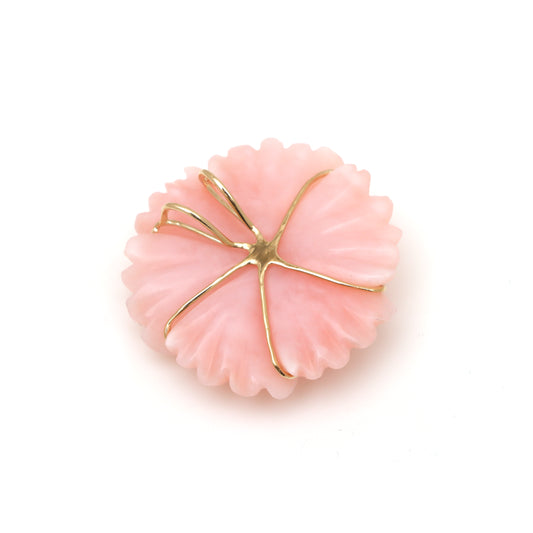 Natural Pink Opal and Tourmaline 14K gold pendant side angle - NFJSD-1623