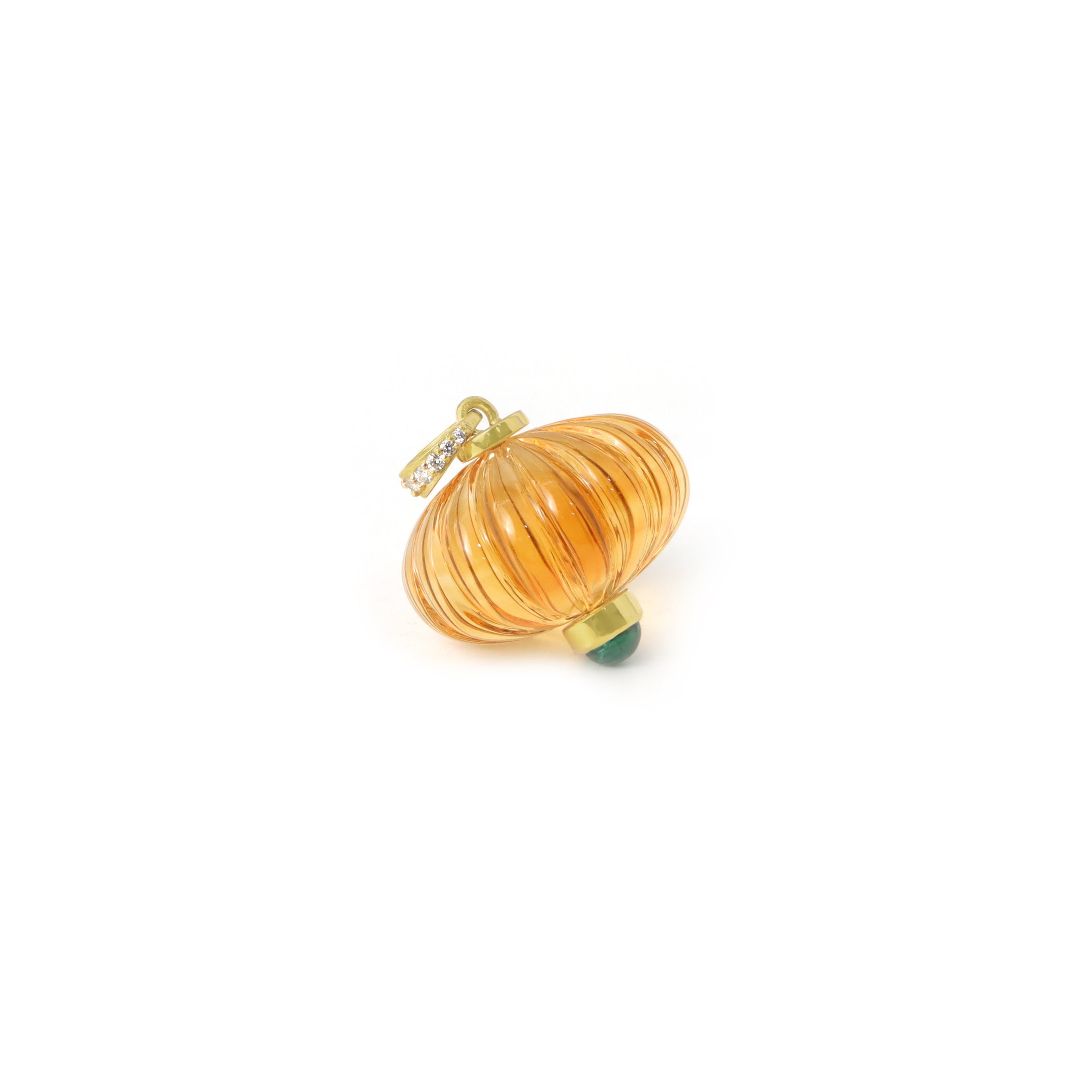 Natural Citrine and Emerald 14K gold pendant top view - NFJSD-1987