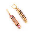 Load image into Gallery viewer, Natural Pink Tourmaline and Tourmaline 18K gold earrings close-up detail - NFJSD-1571
