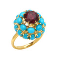Load image into Gallery viewer, Natural Tourmaline and Turquoise 18K gold ring side angle - NFJSD-1616
