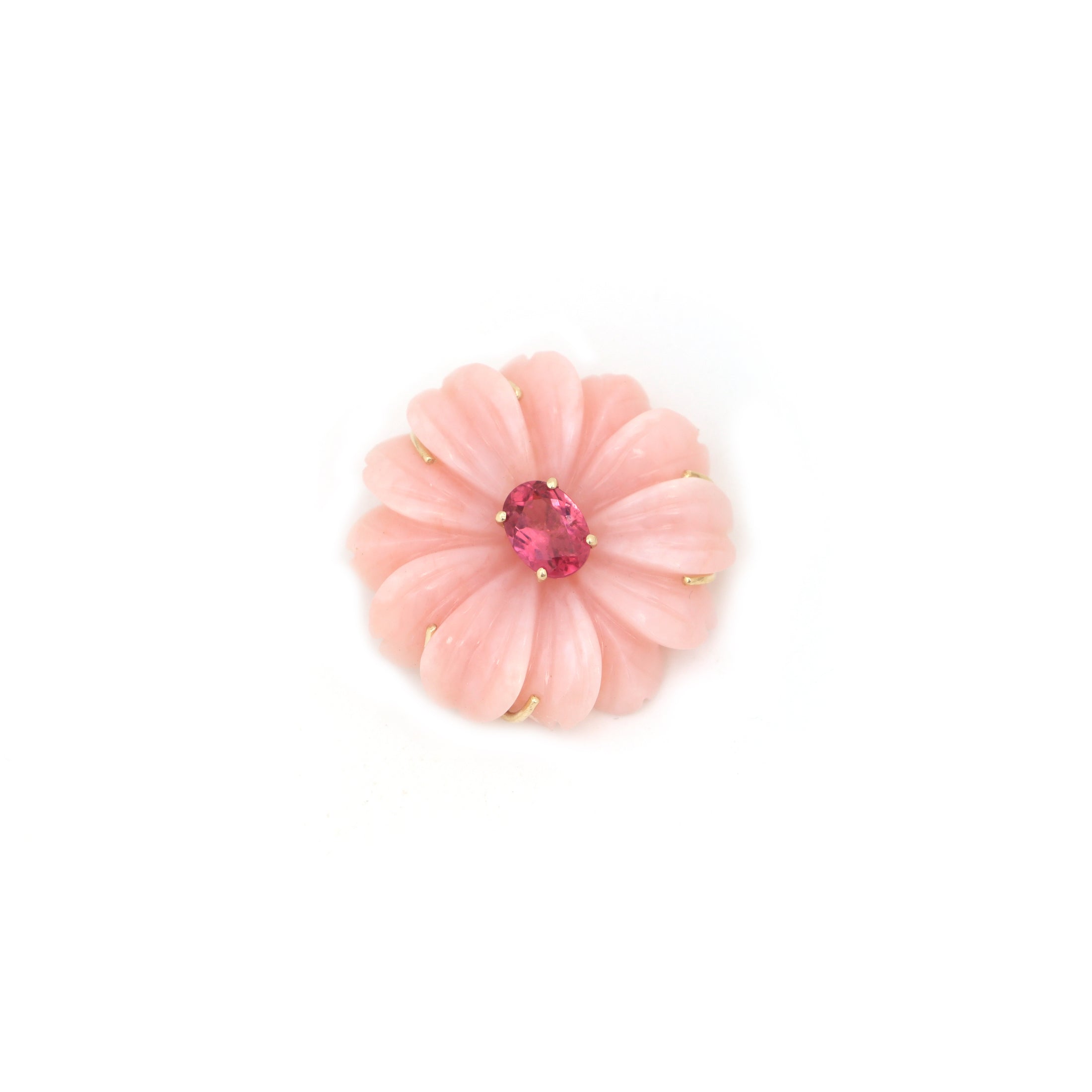 Natural Pink Opal and Tourmaline 14K gold pendant back view - NFJSD-1541