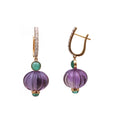 Load image into Gallery viewer, Natural Amethyst and Emerald 18K gold earrings side angle - NFJSD-1539
