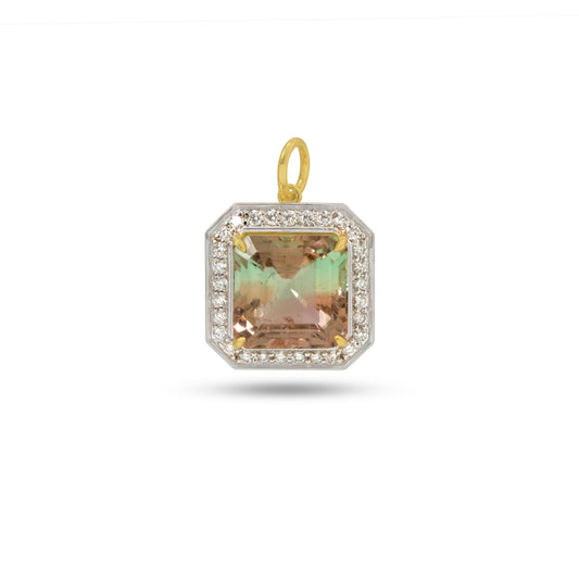 Natural BI Color Tourmaline 18K gold pendant front view - NFJSD-1918