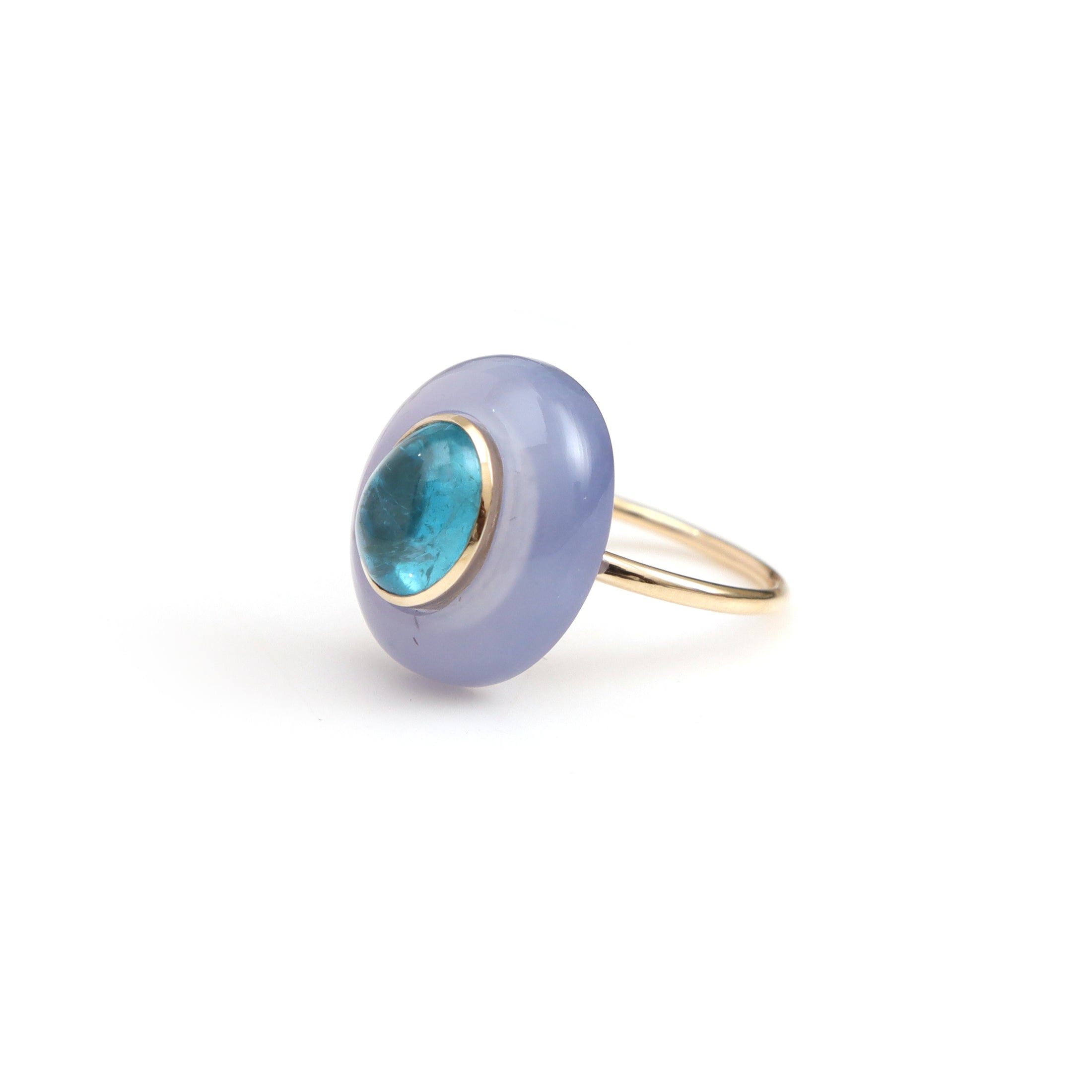 Natural Blue Chalcedony and Apatite 14K gold ring front view - NFJSD-2044