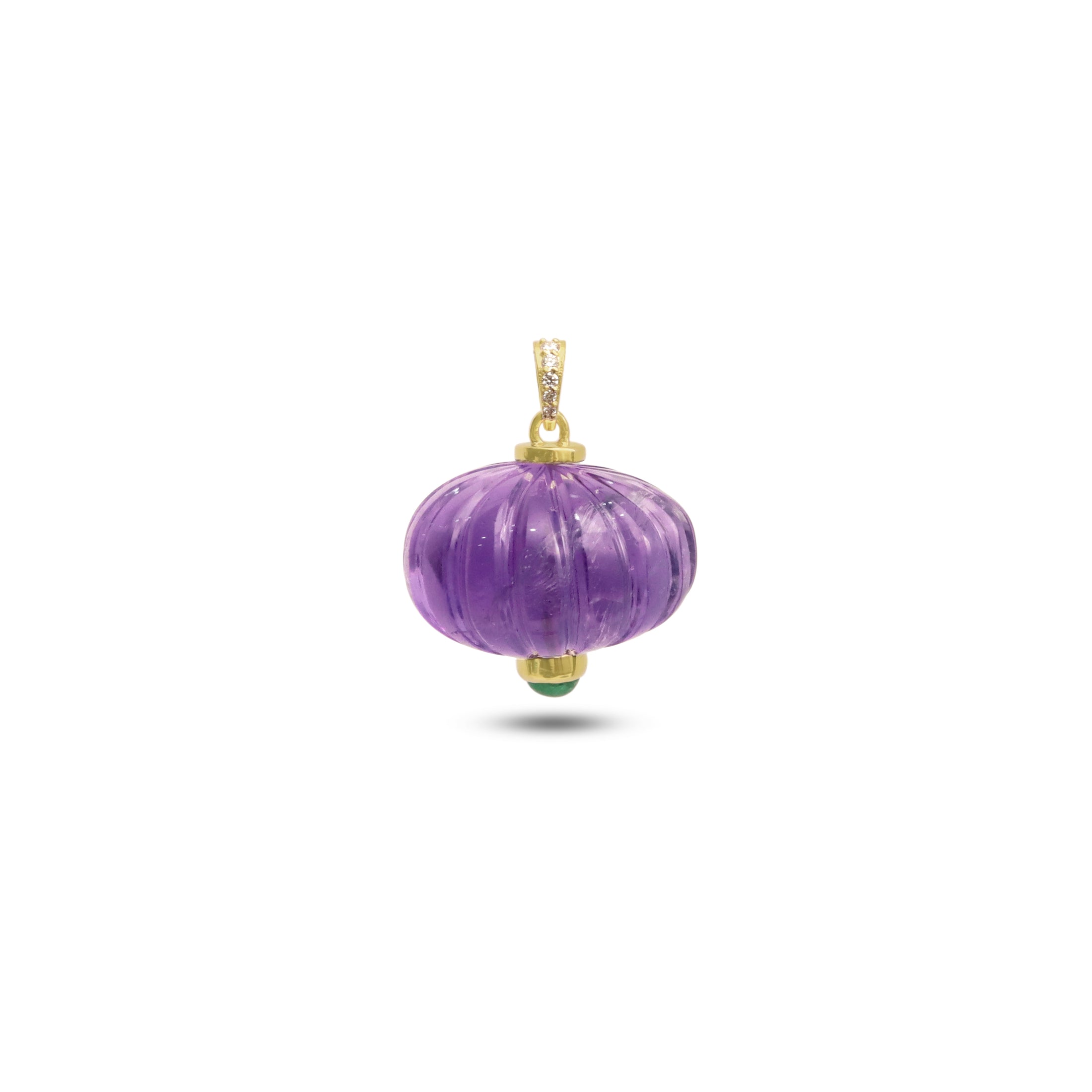 Natural Amethyst and Emerald 14K gold pendant side angle - NFJSD-1982