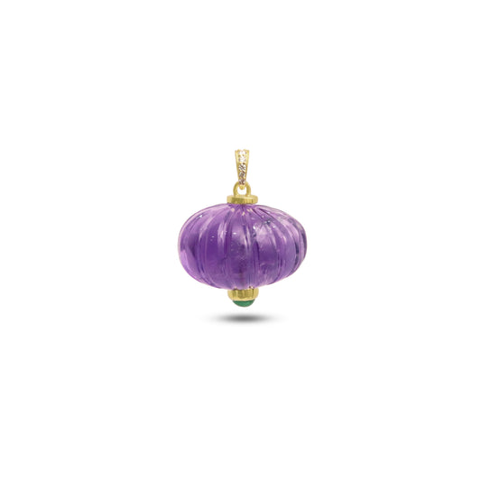 Natural Amethyst and Emerald 14K gold pendant side angle - NFJSD-1982