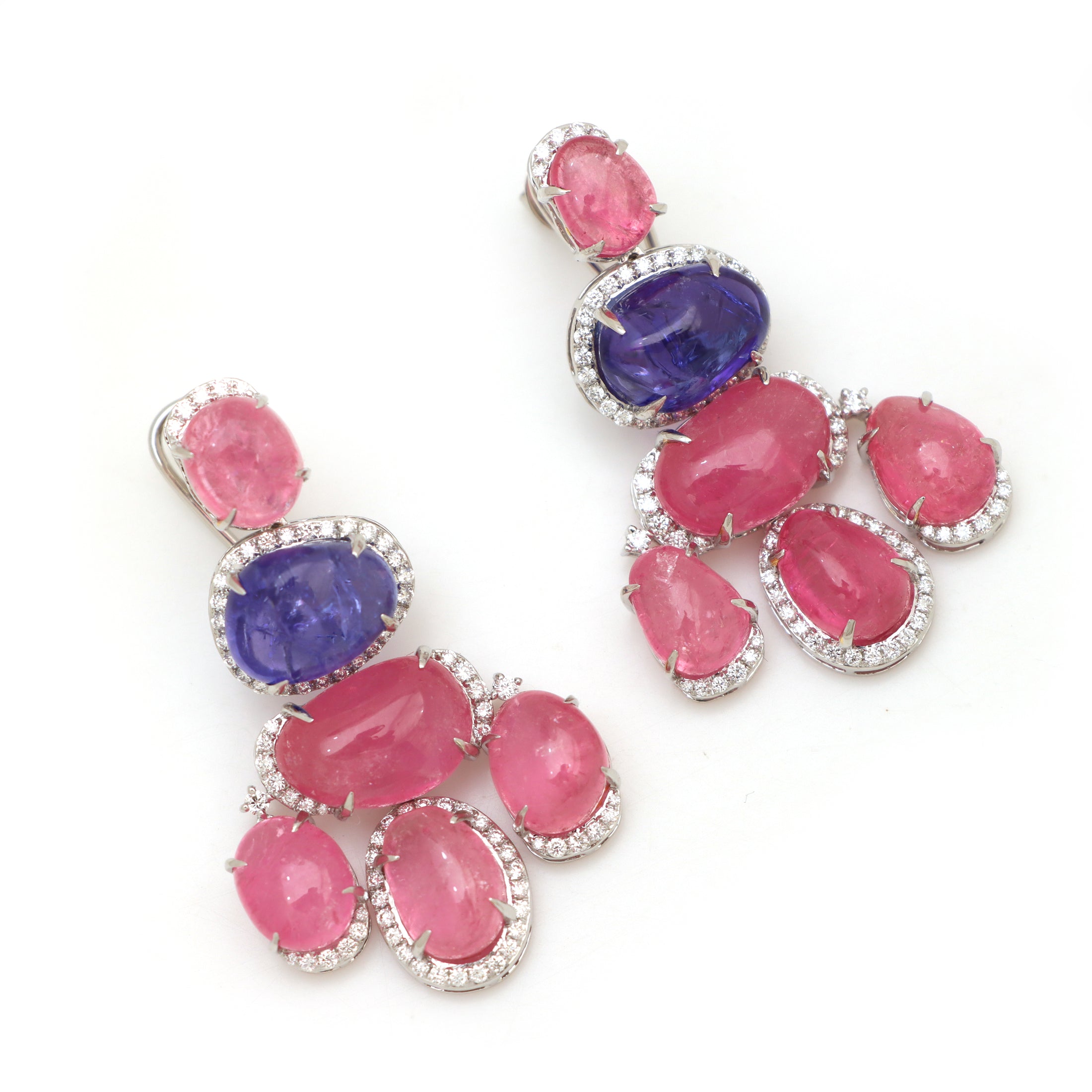 Natural Tourmaline and Tanzanite 18K gold earrings close-up detail - NFJSD-1548