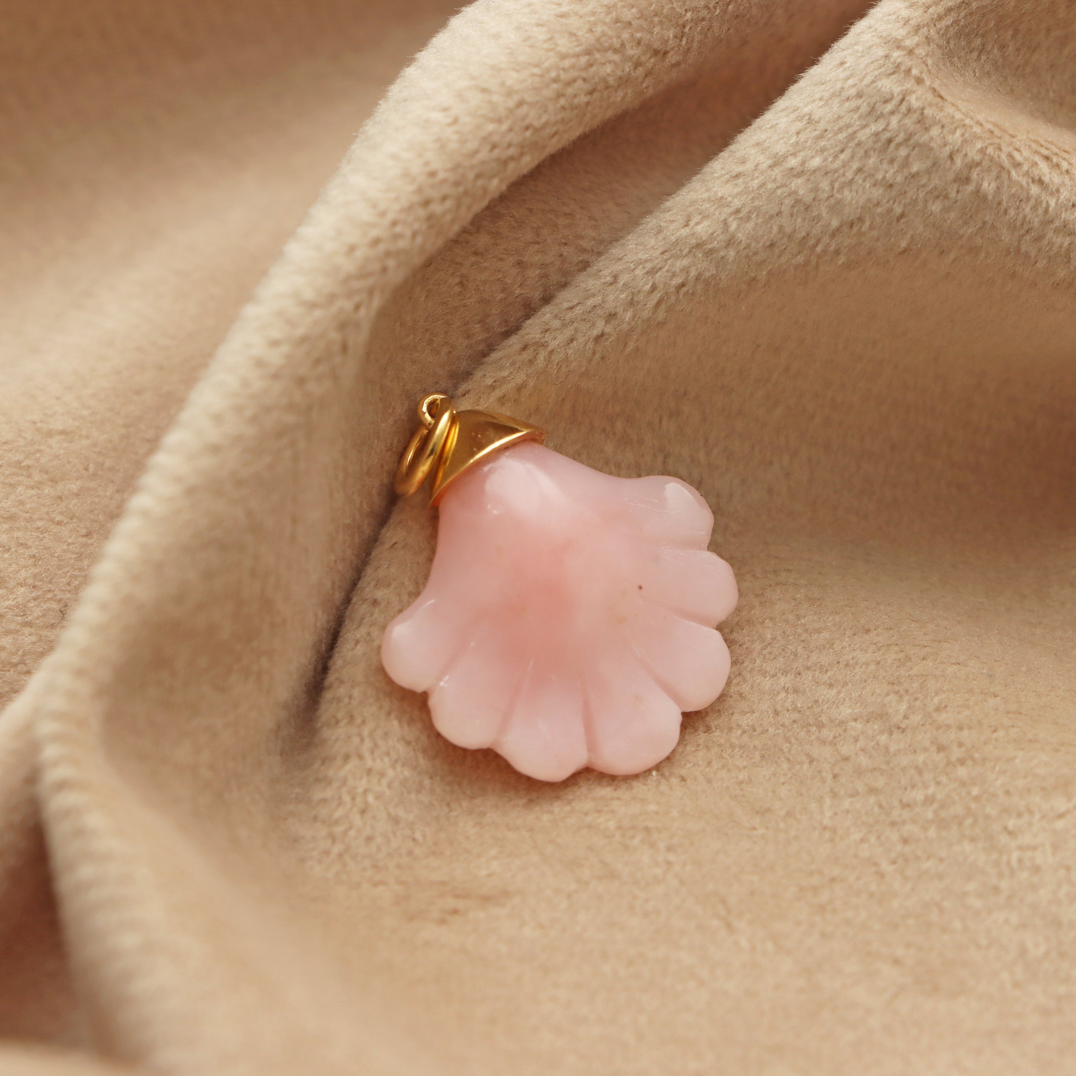 Natural Pink Opal Carving Leaf 14K gold charm top view - NFJSD-1333