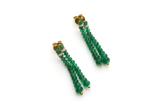 Natural Emerald Smooth Beads 18K gold earrings front view - NFJSD-1407