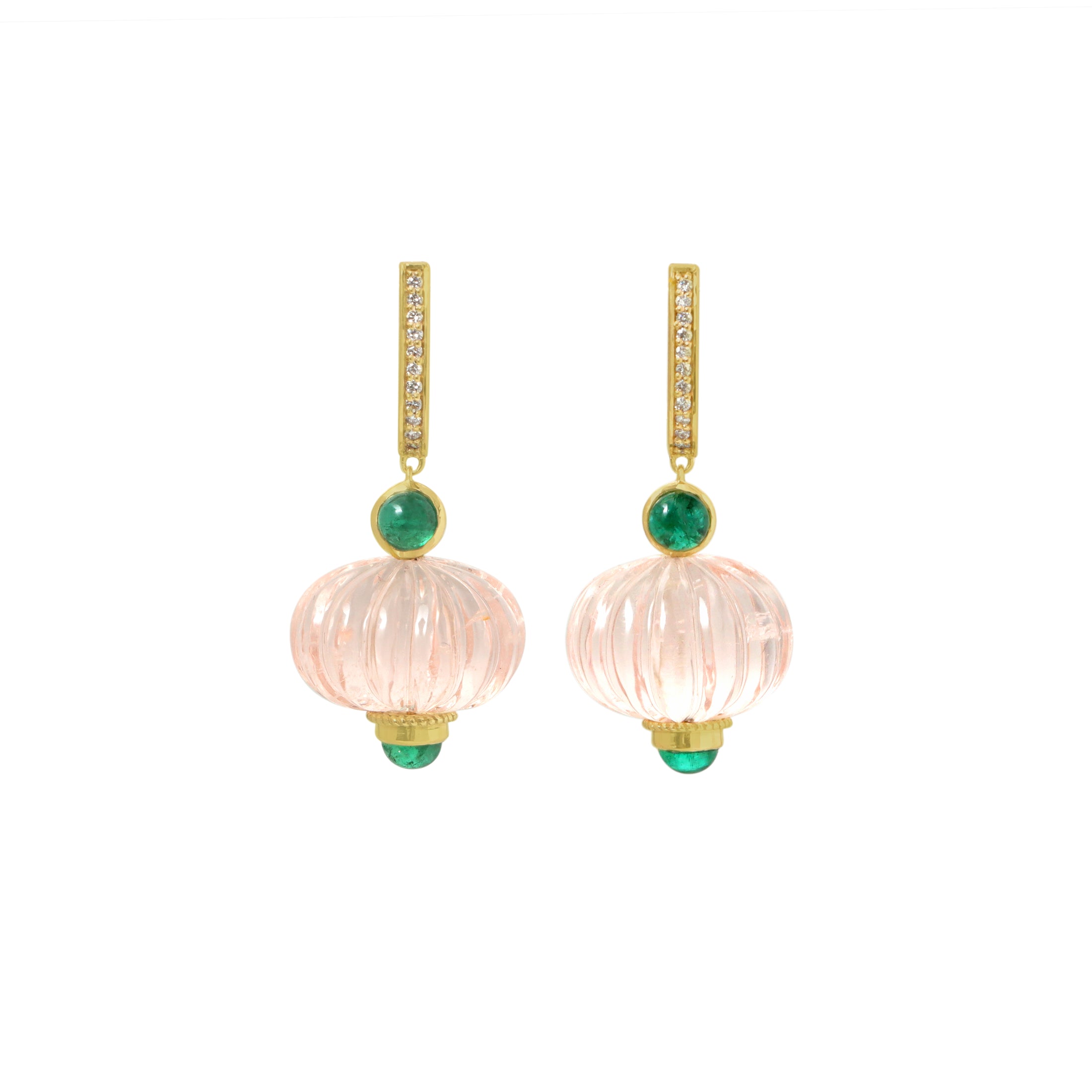 Natural Morganite and Emerald 14K gold earrings back view - NFJSD-1920
