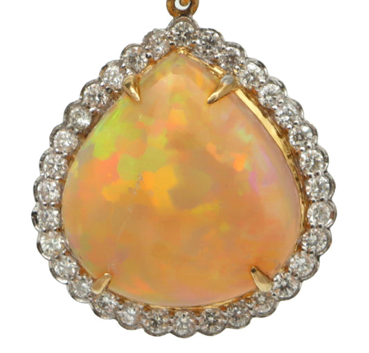 Natural Opal and Tourmaline 18K gold pendant side angle - NFJSD-1675